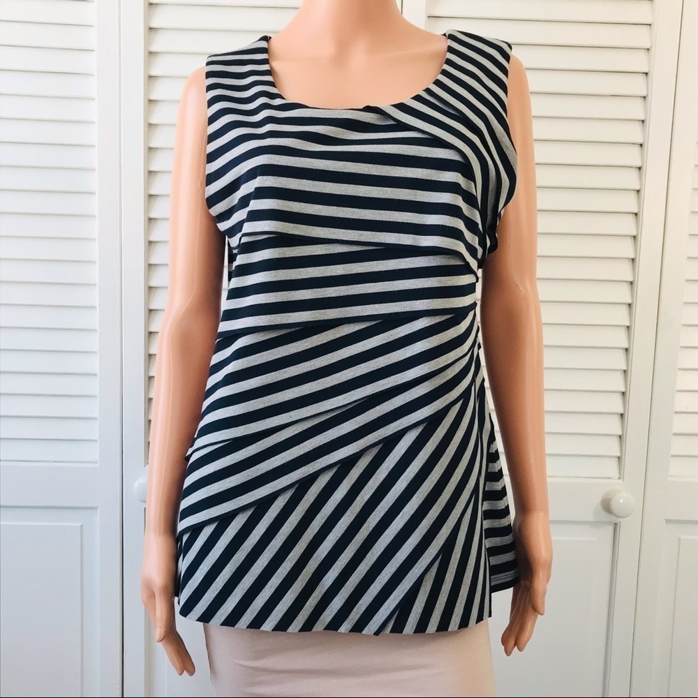 VERVE AMI Black Gray Striped Sleeveless Shirt Size Large